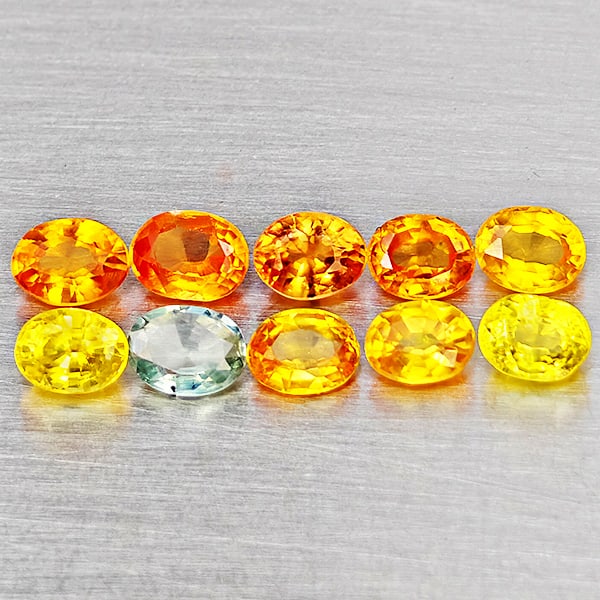 Natural Fancy Color Sapphire Gemstones 2.02 Ct. 10 Pcs. Oval Shape Mixed Size: Product ID: 806162704 Product Name: Natural Sapphire Weight: 2.02 CT. Size: 4 x 3 x 2 to 3.7 x 2.9 x 1.8 MM. Shape: Oval Shape Color: Fancy Color Clarity:VSI Luster: Good Gems Origin: Tanzania Treatme