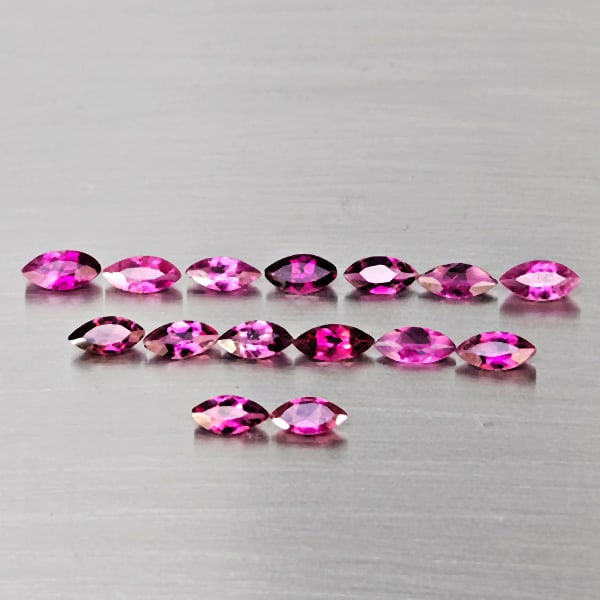 Natural Pink Tourmaline Gemstones 1.63 Ct. 15 Pcs. Marquise Shape And Mixed Size: Product ID: 807251664 Product Name: Natural Tourmaline Weight: 1.63 CT. Size: 5.2 x 2.3 x 1.6 to 5 x 2.3 x 1.6 MM. Shape: Marquise Shape Color: Fancy Color Clarity:SI1 Luster: Good Gems Origin: Nigeri
