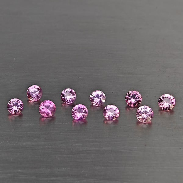 Natural Pink Sapphire Gemstones 0.78 Ct. 10 Pcs. Round Diamond Cut and Mixed Size: Product ID: 806130563 Product Name: Natural Pink Sapphire Weight: 0.78 CT. Size: 2.8 x 2.8 x 1.8 to 2.5 x 2.5 x 1.6 MM. Shape: Round Diamond Cut Color: Pink Clarity:VVS - VSI Luster: Good Gems Origin: