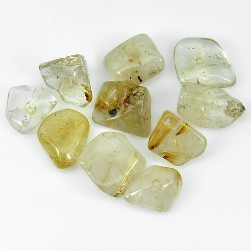 Natural Golden Rutilated Quartz Gemstones 22.75 Ct. 10 Pcs. Drill: Product ID: 819600265 Product Name: Natural Quartz Weight: 22.75 CT. Size: 8.6 X 8.3 X 2.8 To 11.7 X 7.2 MM. Shape: Rough Drill Color: Golden Clarity:Opaque Luster: Good Gems Origin: Thailand Treatmen