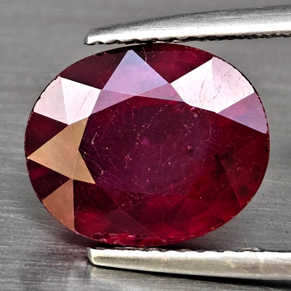 Natural Red Ruby Gemstones 5.35 Ct. Oval Shape 11.1 x 9.1 Mm.: Product ID: 805936009 Product Name: Natural Ruby Weight: 5.35 CT. Size: 11.1 x 9.1 x 5.5 MM. Shape: Oval Color: Red Clarity:VSI - SI1 Luster: Good Gems Origin: Madagascar Treatment: Heated (Lead-glass