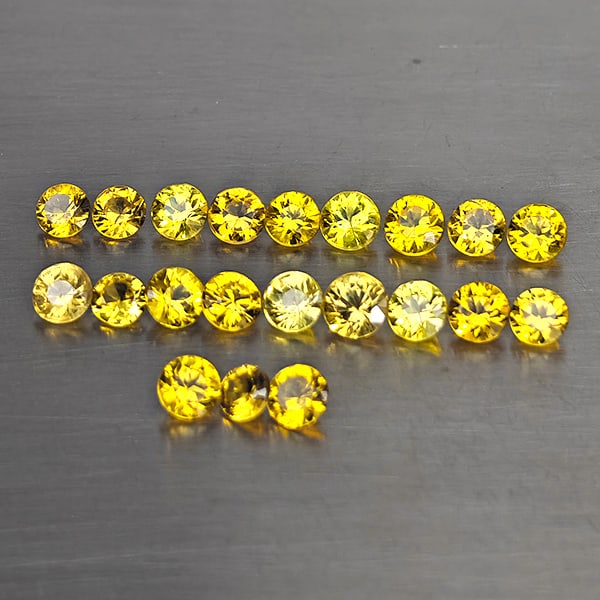 Natural Yellow Songea Sapphire 2.88 Ct. 21 Pcs. Round Shape and Mixed Size: Product ID: 806130665 Product Name: Natural Yellow Sapphire Weight: 2.88 CT. Size: 3 x 3 x 2.1 to 2.5 x 2.5 x 1.6 MM. Shape: Round Shape Color: Yellow Clarity:VSI Luster: Good Gems Origin: Tanzania Tr