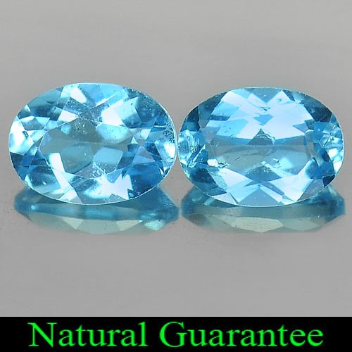 Natural Swiss Blue Topaz Gemstones 2.07 Ct. 2 Pcs. Oval Shape 7.2 x 5.2 Mm.: Product ID: 807163913 Product Name: Natural Blue Topaz Weight: 2.07 CT. Size: 7.2 x 5.2 x 3.6 MM. Shape: Oval Color: Swiss Blue Clarity:VSI Luster: Good Gems Origin: Brazil Treatment: Treated Crystal 