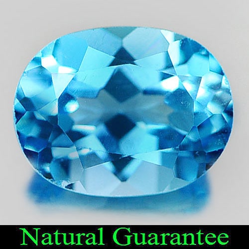 Natural Gem Swiss Blue Topaz Gemstones 2.34 Ct. Oval Oval 9.1 x 7.1 Mm.: Product ID: 807161675 Product Name: Natural Blue Topaz Weight: 2.34 CT. Size: 9.1 x 7.1 x 4.8 MM. Shape: Oval Color: Swiss Blue Clarity:VVS Luster: Good Gems Origin: Brazil Treatment: Treated Crystal 
