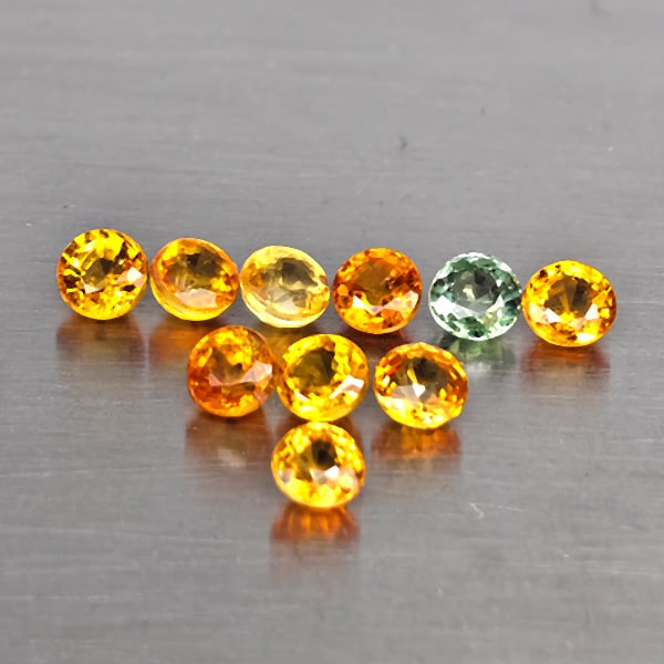 Natural Fancy Color Sapphire Gemstones 2.83 Ct. 10 Pcs. Round Shape 3.2 Mm.: Product ID: 806130586 Product Name: Natural Fancy Color Sapphire Weight: 2.83 CT. Size: 3.2 x 3.2 x 2 MM. Shape: Round Shape Color: Fancy Color Clarity:VSI Luster: Good Gems Origin: Tanzania Treatment