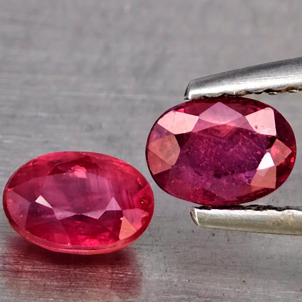 Natural Pinkish Red Ruby Gemstones 1.47 Ct. 2 Pcs. Oval Shape 6.2 x 4.4 Mm.: Product ID: 805935979 Product Name: Natural Ruby Weight: 1.47 CT. Size: 6.2 x 4.4 x 3.1 MM. Shape: Oval Shape Color: Pinkish Red Clarity:SI1 Luster: Good Gems Origin: Madagascar Treatment: Heated (Lea