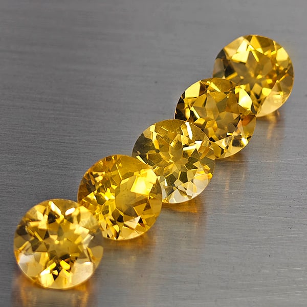 Natural Yellow Citrine Gemstones 5.86 Ct. 5 Pcs. Round Shape 7.2 Mm.: Product ID: 801815426 Product Name: Natural Citrine Weight: 5.86 CT. Size: 7.2 x 7.2 x 5 MM. Shape: Round Shape Color: Yellow Clarity:VSI Luster: Good Gems Origin: Brazil Treatment: Unheated Crystal S