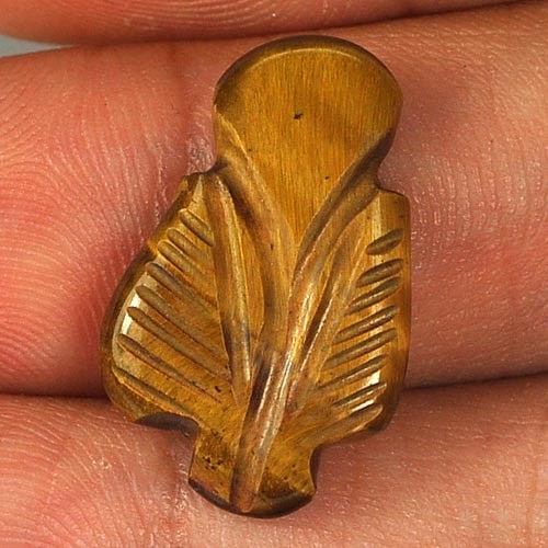 Natural Golden Tiger Eye Gemstones 6.99 Ct. Leaves Carving Shape 20 x 12.6 Mm.: Product ID: 811600123 Product Name: Natural Tiger eye Weight: 6.99 CT. Size: 20 x 12.6 x 3.8 MM. Shape: Carving Leaves Color: Golden Clarity:Opaque Luster: Good Gems Origin: Thailand Treatment: Unheat