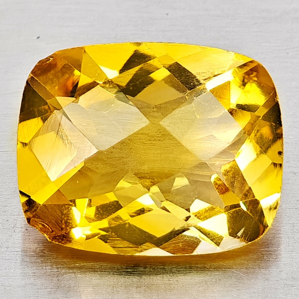 Natural Yellow Citrine Gemstones 2.51 Ct. Cushion Checkerboard Cut 10.2 x 8.2 Mm.: Product ID: 801815215 Product Name: Natural Citrine Weight: 2.51 CT. Size: 10.2 x 8.2 x 5.3 MM. Shape: Cushion Checkerboard Cut Color: Yellow Clarity:VVS - VSI Luster: Good Gems Origin: Brazil Treatme