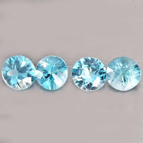 Natural Blue Zircon Gemstones 2.14 Ct. 4 Pcs. Round Diamond Cut 4.4 Mm.: Product ID: 807743252 Product Name: Natural Zircon Weight: 2.14 CT. Size: 4.4 x 4.4 x 2.9 MM. Shape: Round Diamond Cut Color: Blue Clarity:SI1 Luster: Good Gems Origin: Cambodia Treatment: Heated Crys
