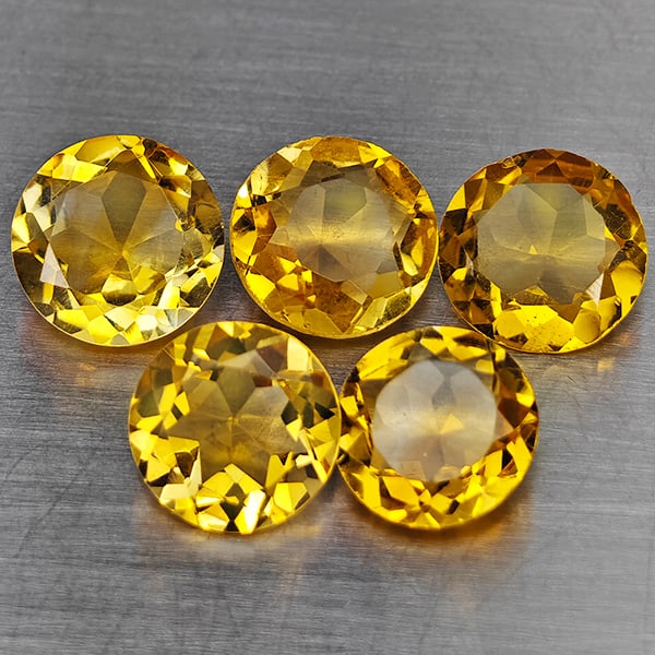 Natural Yellow Citrine Gemstones 5.99 Ct. 5 Pcs. Round Shape 7.2 Mm.: Product ID: 801815509 Product Name: Natural Citrine Weight: 5.99 CT. Size: 7.2 x 7.2 x 4.2 MM. Shape: Round Color: Yellow Clarity:SI1 Luster: Good Gems Origin: Brazil Treatment: Unheated Crystal Struc