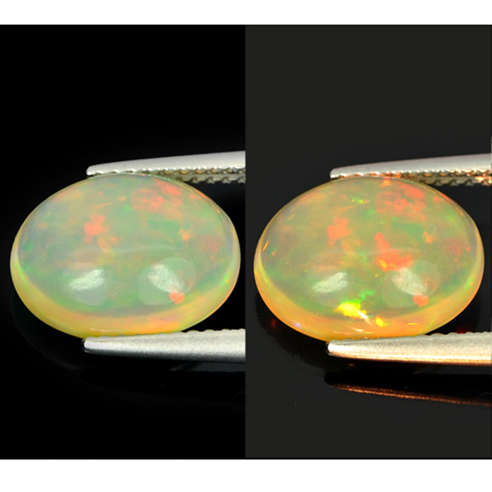Natural Multi-Color Opal Gemstones 3.18 Ct. Oval Cabochon Shape 12.3 x 9.9 Mm. (1 of 3)