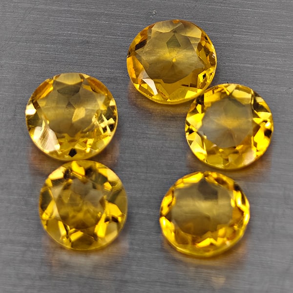 Natural Yellow Citrine Gemstones 5.52 Ct. 5 Pcs. Round Shape 7.2 Mm. (1 of 3)