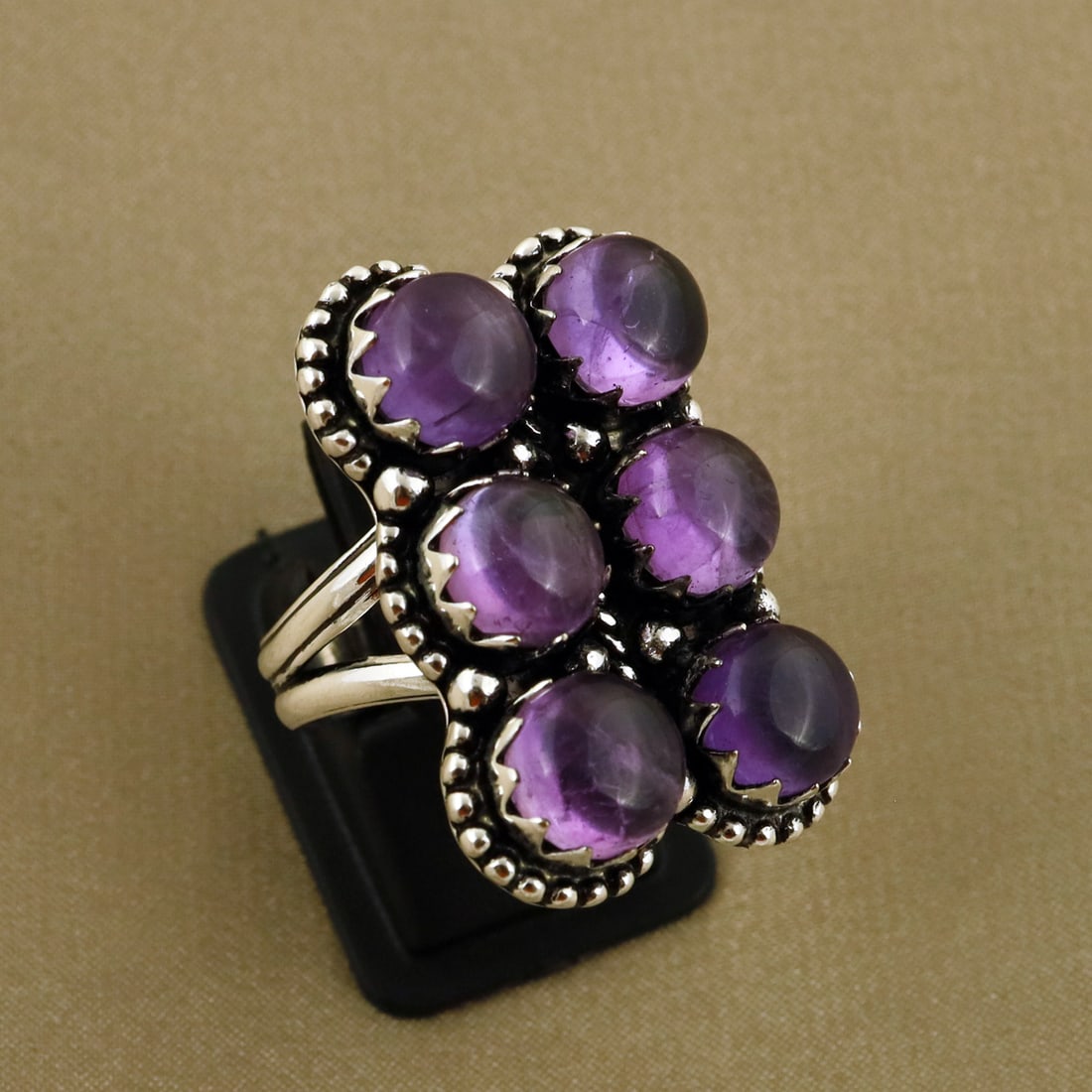 Natural Amethyst Sterling Silver Plated Handmade Ring - 7.5MM: Product ID: 260809131955 Product - Handmade Silver Plated Ring Metal - 92.5 Sterling Silver Plated Ring Size - 7.5MM Gemstone - Amethyst Gemstone Origin - Africa Gemstone Size - 8MM ( 6 Stone ) Gemsto