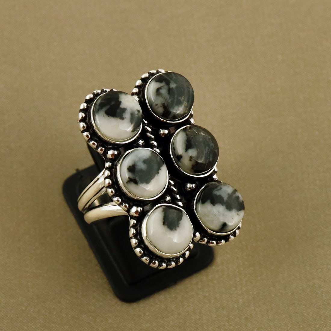Natural Zebra Jasper Sterling Silver Plated Handmade Ring - 7.5MM: Product ID: 260809132229 Product - Handmade Silver Plated Ring Metal - 92.5 Sterling Silver Plated Ring Size - 7.5MM Gemstone - Zebra Jasper Gemstone Origin - Africa Gemstone Size - 8MM ( 6 Stone ) Ge