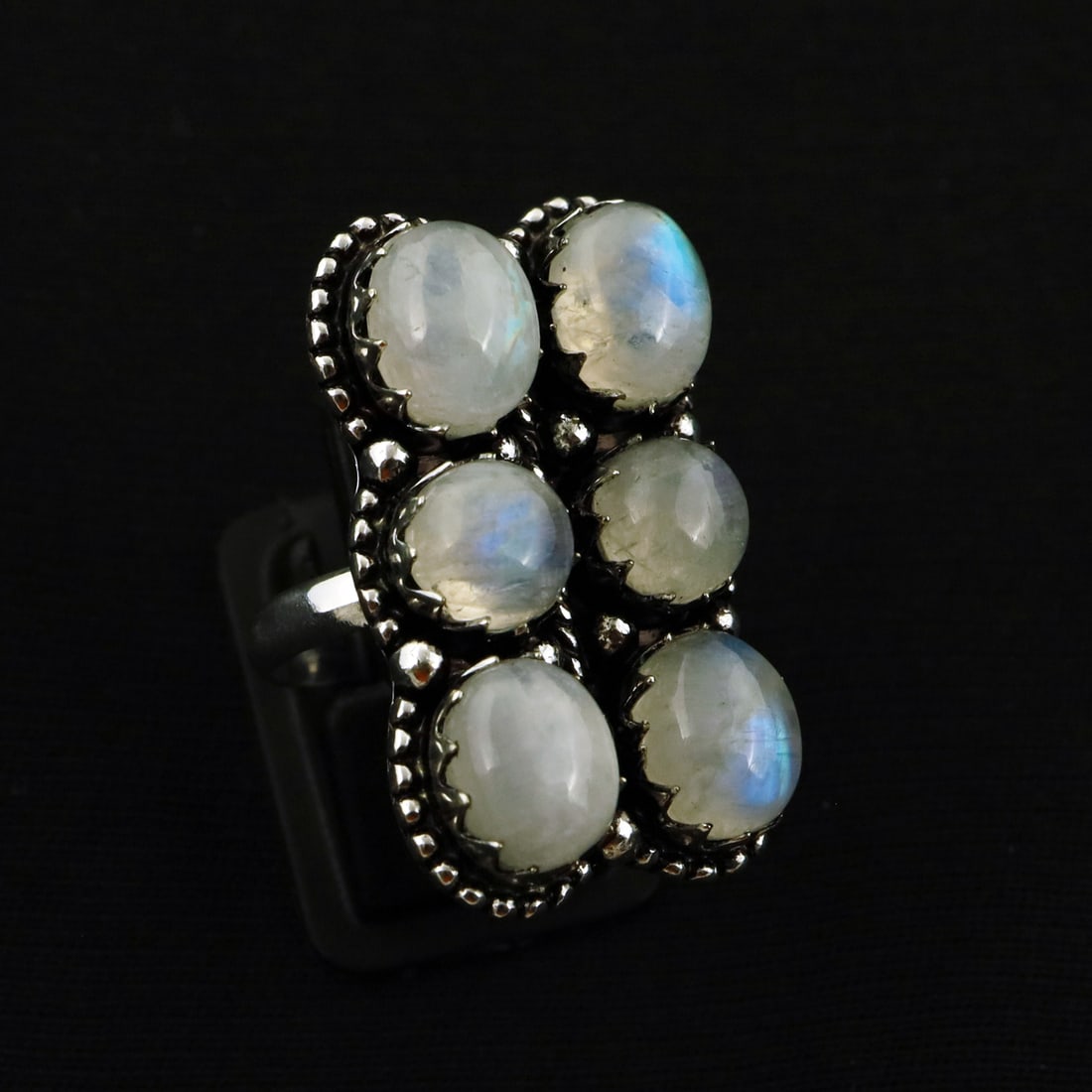 Natural Rainbow Moonstone Sterling Silver Plated Handmade Ring - 7.5MM: Product ID: 260809130913 Product - Handmade Silver Plated Ring Metal - 92.5 Sterling Silver Plated Ring Size - 7.5MM Gemstone - Rainbow Moonstone Gemstone Origin - India Gemstone Size - 8MM ( 2 Stone 