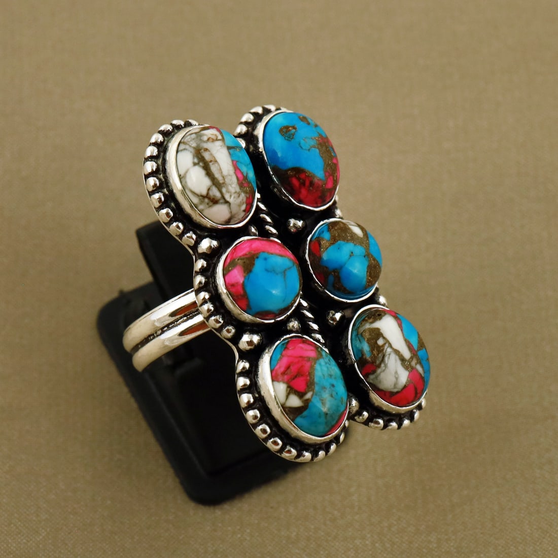 Natural Cotton Candy Sterling Silver Plated Handmade Ring - 8MM ( Adjustable ): Product ID: 260809124035 Product - Handmade Silver Plated Ring Metal - 92.5 Sterling Silver Plated Ring Size - 8MM ( Adjustable ) Gemstone - Cotton Candy Gemstone Origin - United States Gemstone Size 