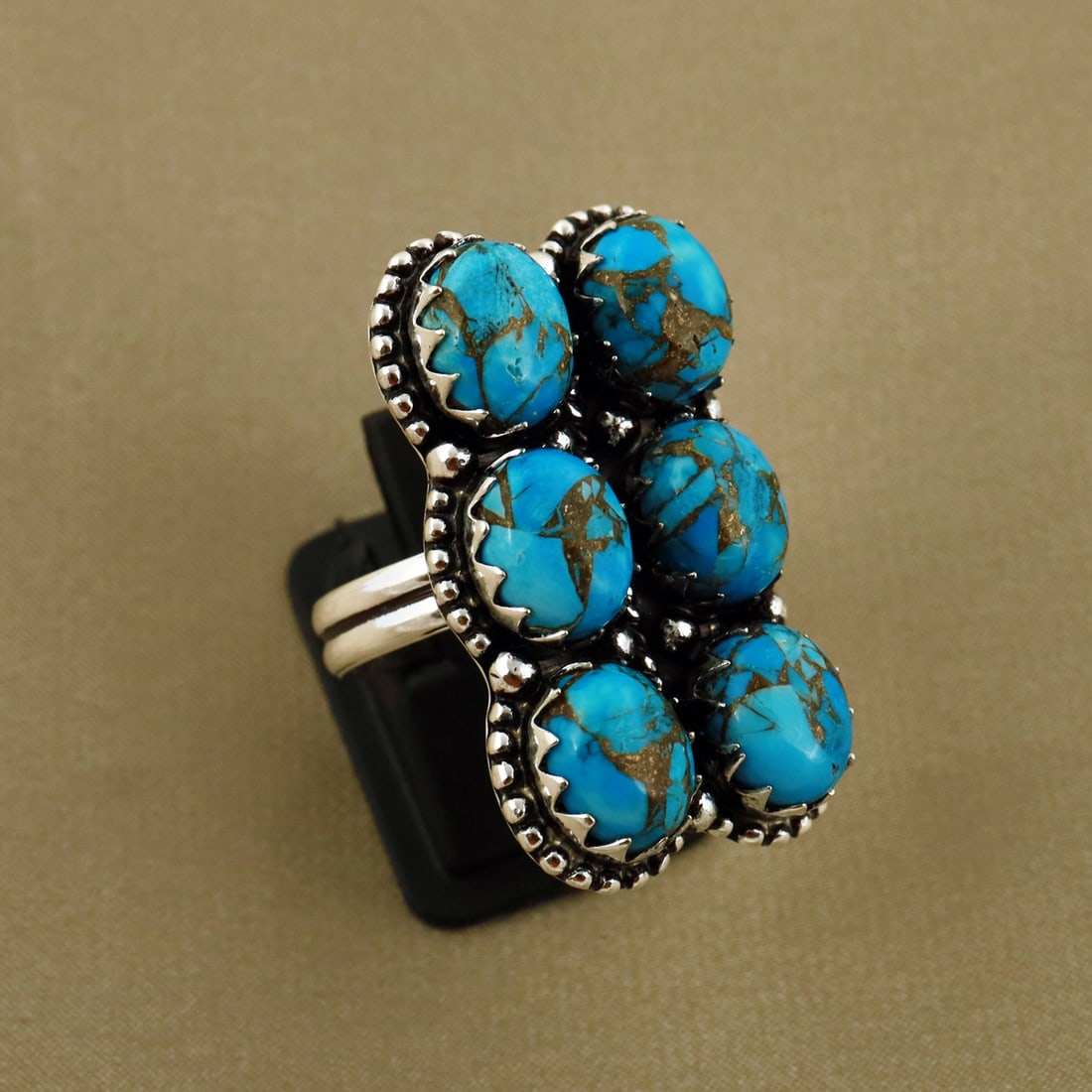 Natural Kingman Turquoise Sterling Silver Plated Handmade Ring - 7.5MM ( Adjustable ) (1 of 3)