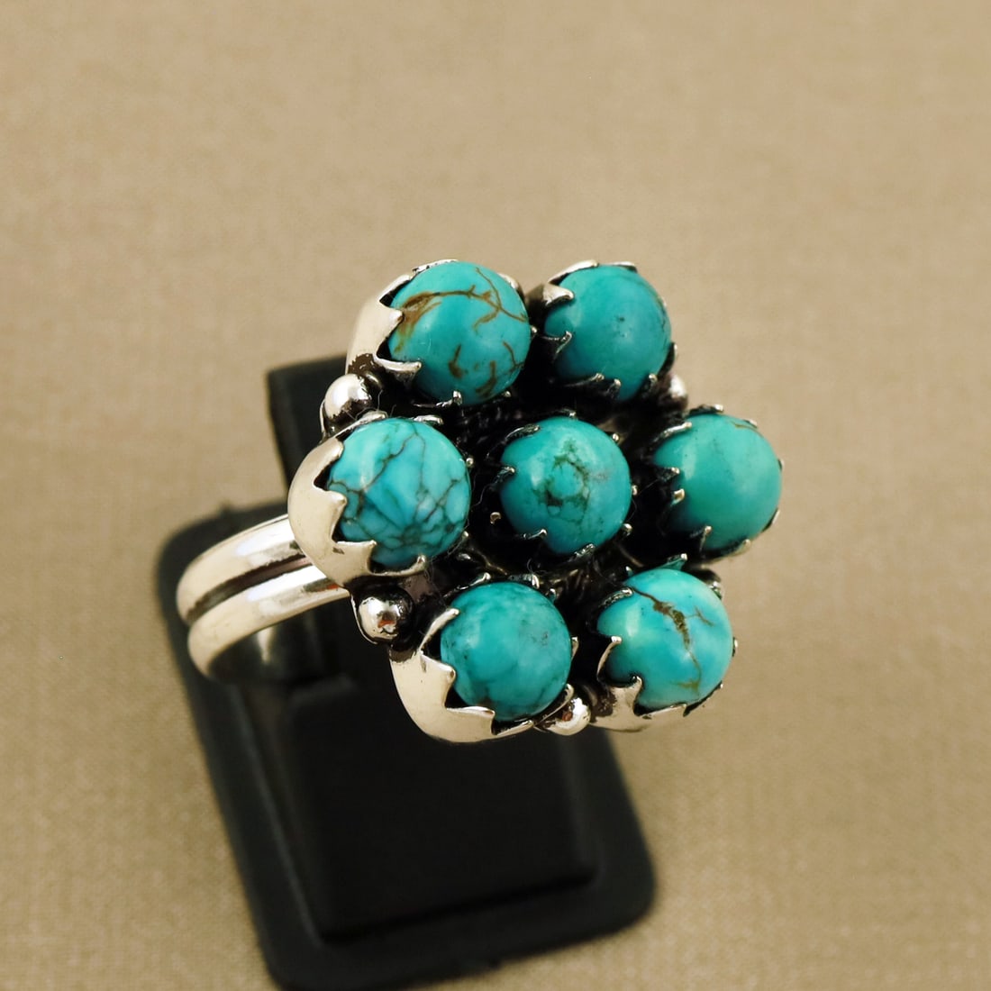 Natural Turquoise Sterling Silver Plated Handmade Ring - 8MM ( Adjustable ): Product ID: 260808124321 Product - Handmade Silver Plated Ring Metal - 92.5 Sterling Silver Plated Ring Size - 8MM ( Adjustable ) Gemstone - Turquoise Gemstone Origin - Tibet Gemstone Size - 6MM ( 7 S