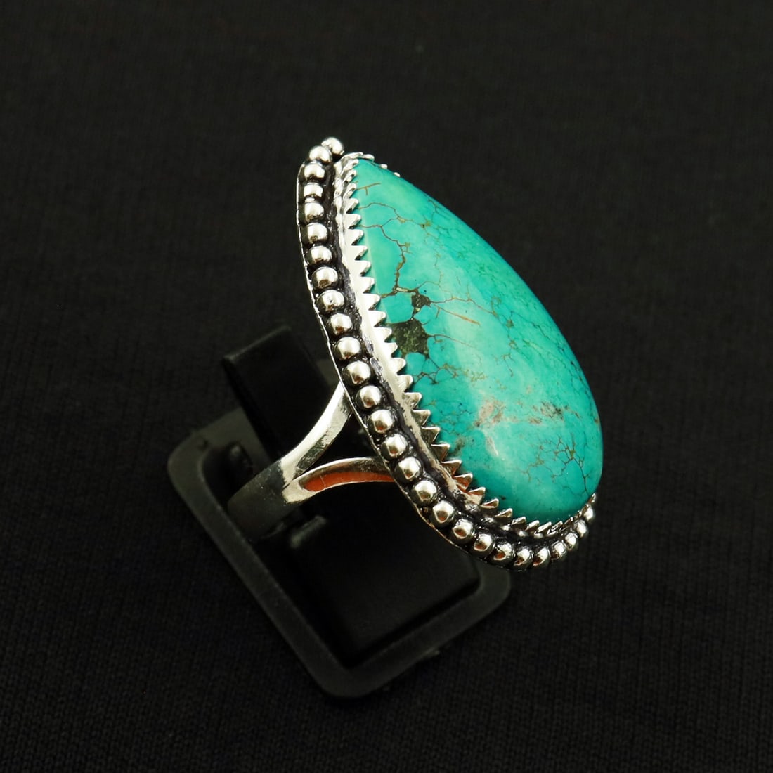 Natural Turquoise 2 Micron Sterling Silver Plated Handmade Ring - 9MM: Product ID: 260802142207 Product - Handmade Silver Plated Ring Metal - 92.5 2 Micron Sterling Silver Plated Ring Size - 9MM Gemstone - Turquoise Gemstone Origin - Tibet Gemstone Size - 3.5X2 CM Gemsto