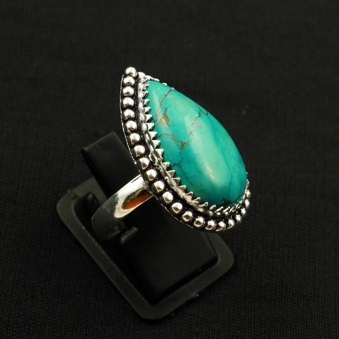 Natural Turquoise 2 Micron Sterling Silver Plated Handmade Ring - 7.5MM (1 of 3)