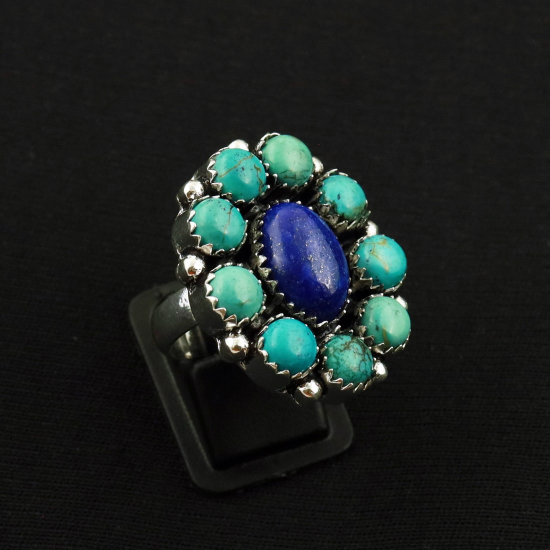 Natural Turquoise & Lapis Lazuli 2 Micron Sterling Silver Plated Handmade Ring - 7.5MM (1 of 3)