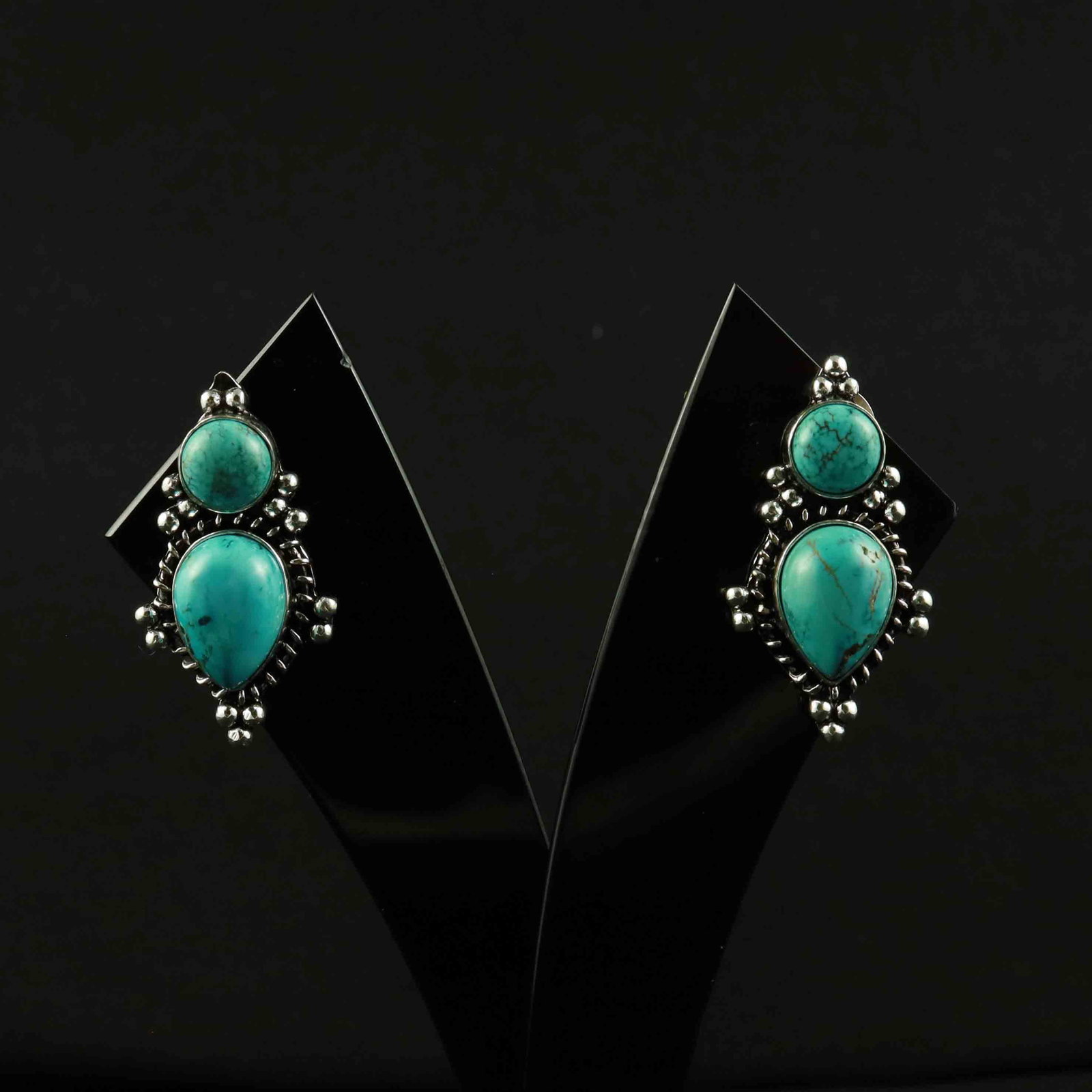 Natural Turquoise Sterling Silver Plated Handmade Stud Earring: Product ID: 260522120819 Product - Handmade Silver Plated Stud Earring Metal - 92.5 Sterling Silver Plated Earring Type - Stud Gemstone - Turquoise Gemstone Origin - Tibet Gemstone Size - 10X14 MM ( 2