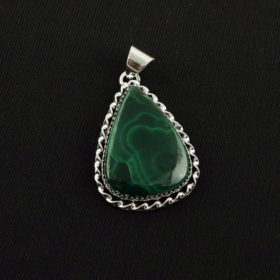 Natural Malachite 2 Micron Sterling Silver Plated Handmade Pendant: Product ID: 260818145645 Product - Handmade Silver Plated Pendant Metal - 92.5 2 Micron Sterling Silver Plated Gemstone - Malachite Gemstone Origin - Democratic Republic of Congo Gemstone Shape - Pear