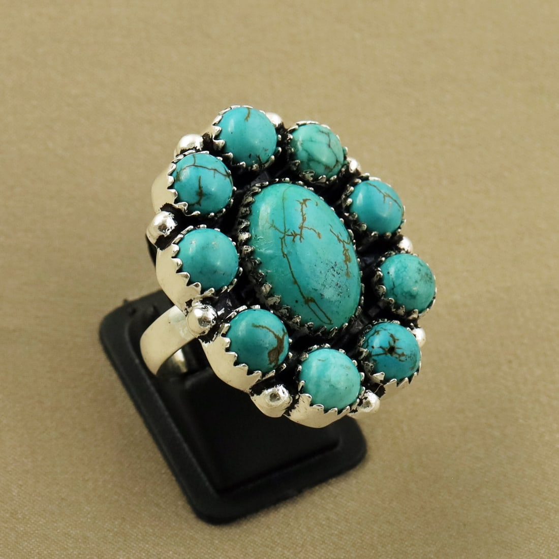 Natural Turquoise 2 Micron Sterling Silver Plated Handmade Ring - 7.5MM ( Adjustable ): Product ID: 260811155759 Product - Handmade Silver Plated Ring Metal - 92.5 2 Micron Sterling Silver Plated Ring Size - 7.5MM ( Adjustable ) Gemstone - Turquoise Gemstone Origin - Tibet Gemstone Size 