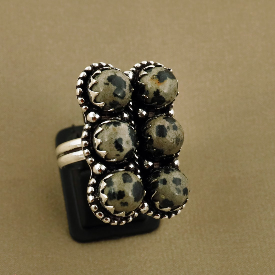 Natural Dalmatian Jasper Sterling Silver Plated Handmade Ring - 8MM ( Adjustable ): Product ID: 260809133439 Product - Handmade Silver Plated Ring Metal - 92.5 Sterling Silver Plated Ring Size - 8MM ( Adjustable ) Gemstone - Dalmatian Jasper Gemstone Origin - Afghanistan Gemstone Siz