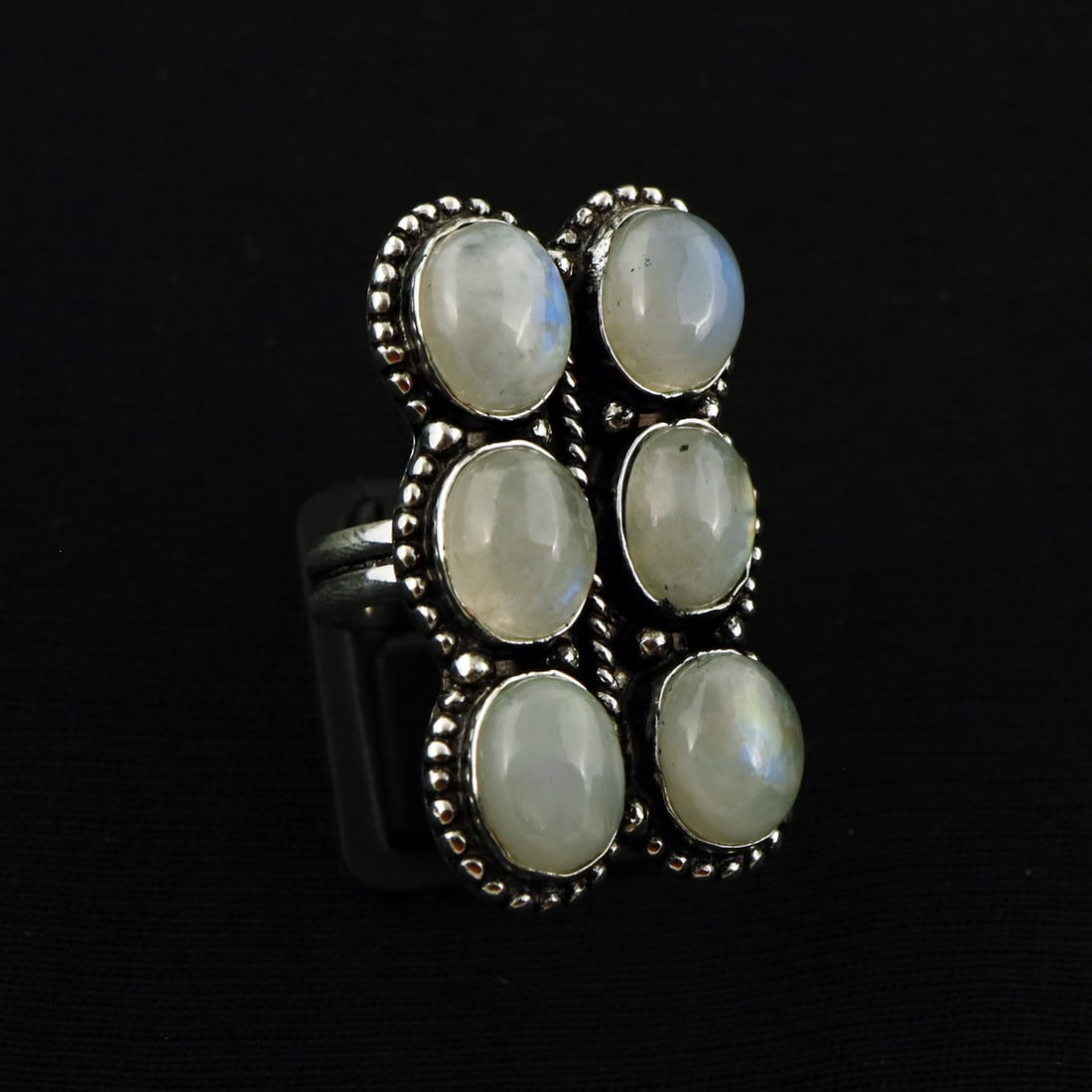 Natural Rainbow Moonstone Sterling Silver Plated Handmade Ring - 7.5MM ( Adjustable ): Product ID: 260809131037 Product - Handmade Silver Plated Ring Metal - 92.5 Sterling Silver Plated Ring Size - 7.5MM ( Adjustable ) Gemstone - Rainbow Moonstone Gemstone Origin - India Gemstone Size -