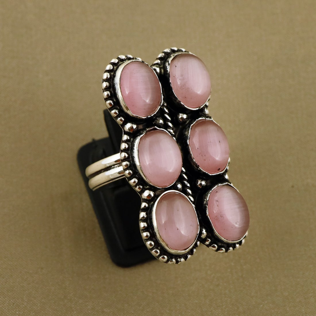 Natural Monalisa Sterling Silver Plated Handmade Ring - 8MM ( Adjustable ): Product ID: 260809125538 Product - Handmade Silver Plated Ring Metal - 92.5 Sterling Silver Plated Ring Size - 8MM ( Adjustable ) Gemstone - Monalisa Gemstone Origin - India Gemstone Size - 8X10 MM ( 