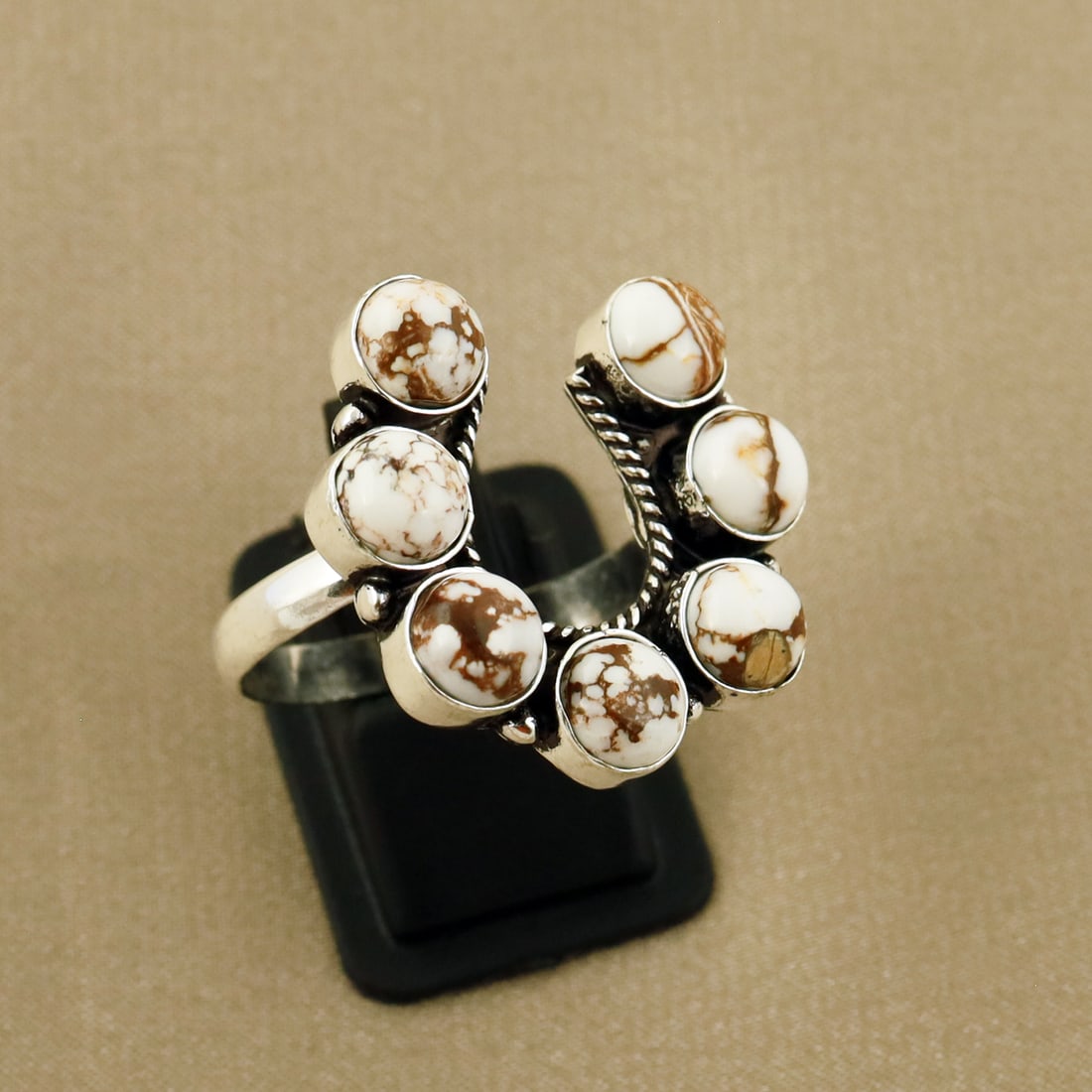 Natural Wild Horse Sterling Silver Plated Handmade Ring - 11MM: Product ID: 260808134731 Product - Handmade Silver Plated Ring Metal - 92.5 Sterling Silver Plated Ring Size - 11MM Gemstone - Wild Horse Gemstone Origin - United States Gemstone Size - 6MM ( 7 Stone 