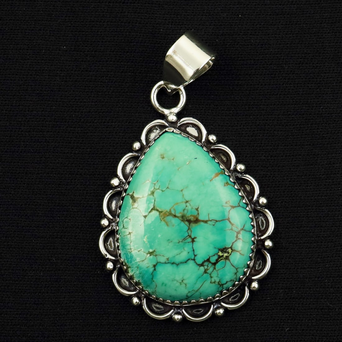 Natural Turquoise Sterling Silver Plated Handmade Pendant: Product ID: 260714164952 Product - Handmade Silver Plated Pendant Metal - 92.5 Sterling Silver Plated Pendant Size - 3x2 CM Gemstone - Turquoise Gemstone Origin - Tibet Gemstone Shape - Pear Pendant W