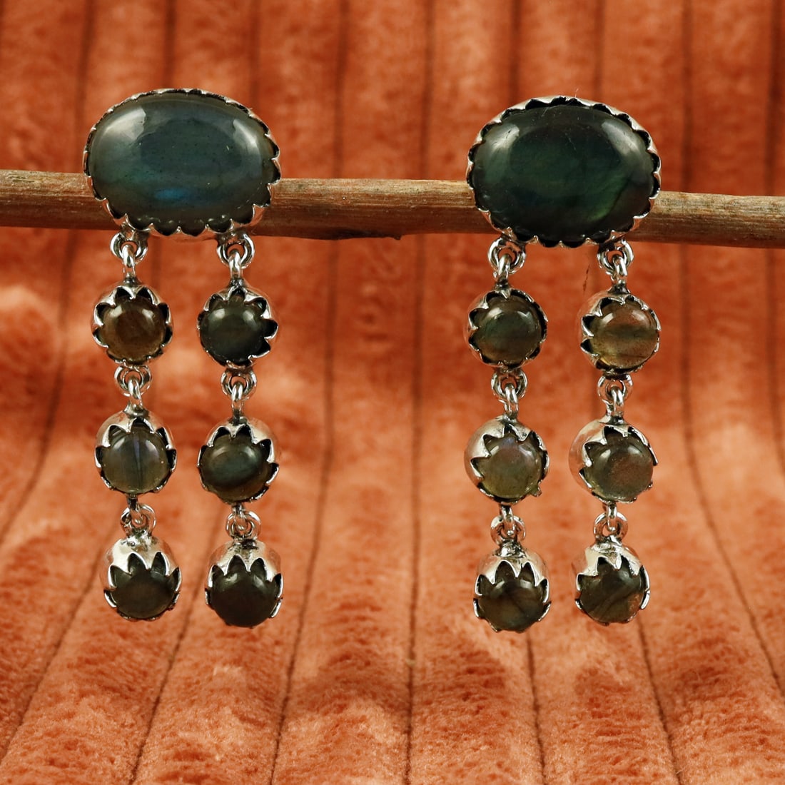 Natural Labradorite Sterling Silver Plated Handmade Stud Earring (1 of 3)