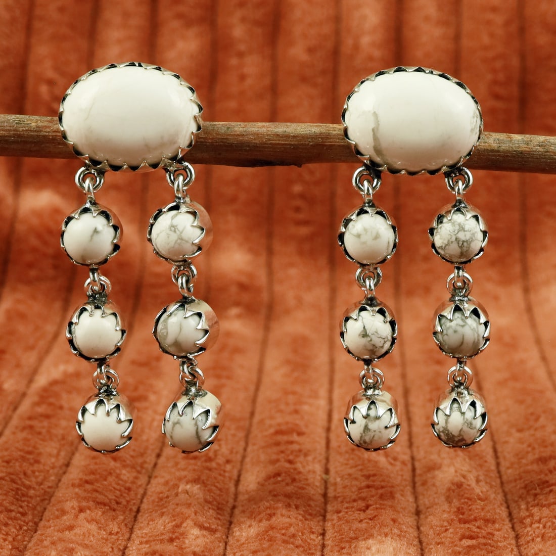 Natural Howlite Sterling Silver Plated Handmade Stud Earring: Product ID: 260710151353 Product - Handmade Silver Plated Stud Earring Metal - 92.5 Sterling Silver Plated Earring Type - Stud Gemstone - Howlite Gemstone Origin - Canada Gemstone Size - 12X16 MM ( 2 