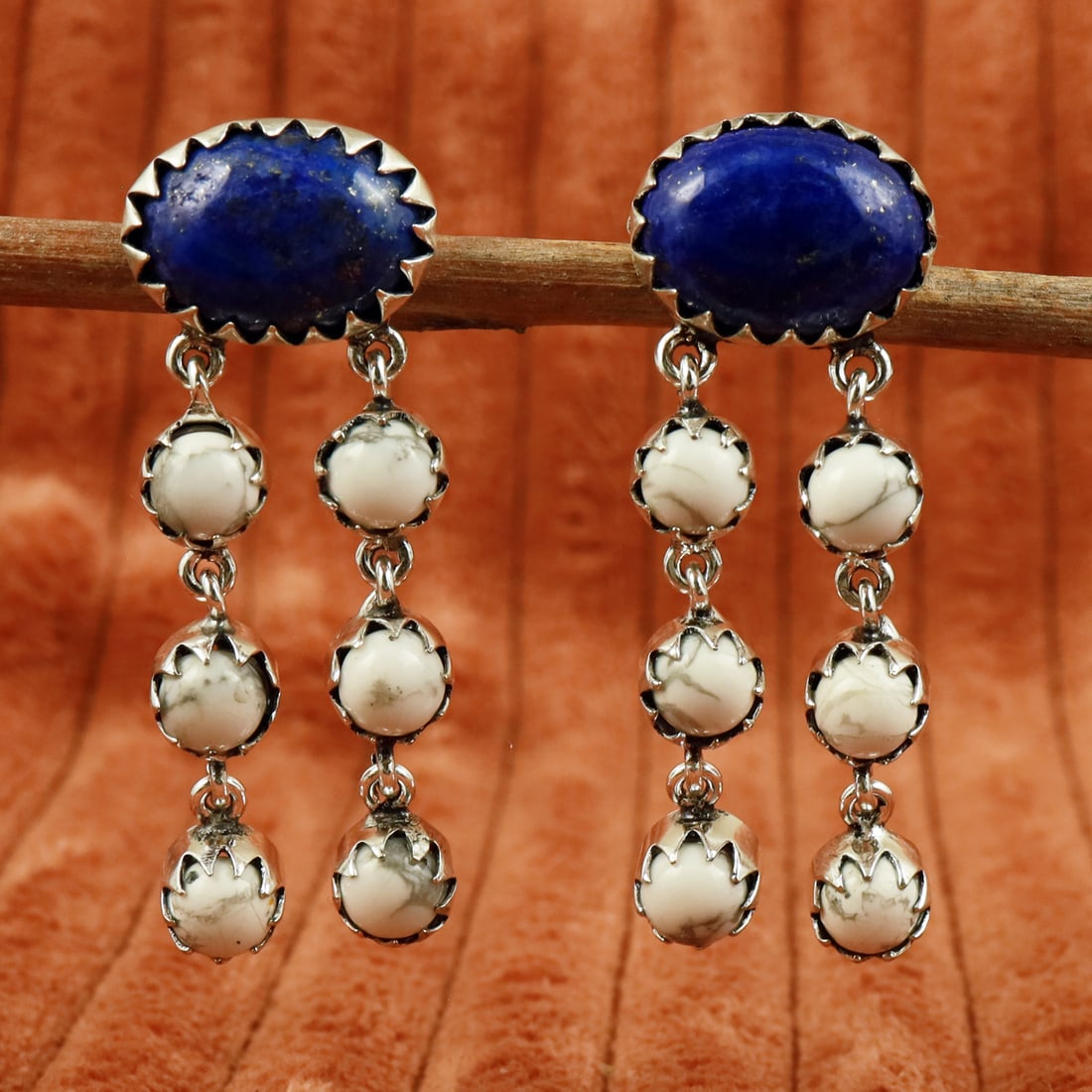 Natural Lapis Lazuli & Howlite Sterling Silver Plated Handmade Stud Earring: Product ID: 260710151608 Product - Handmade Silver Plated Stud Earring Metal - 92.5 Sterling Silver Plated Earring Type - Stud Gemstone - Lapis Lazuli & Howlite Gemstone Origin - Afghanistan Canada Ge