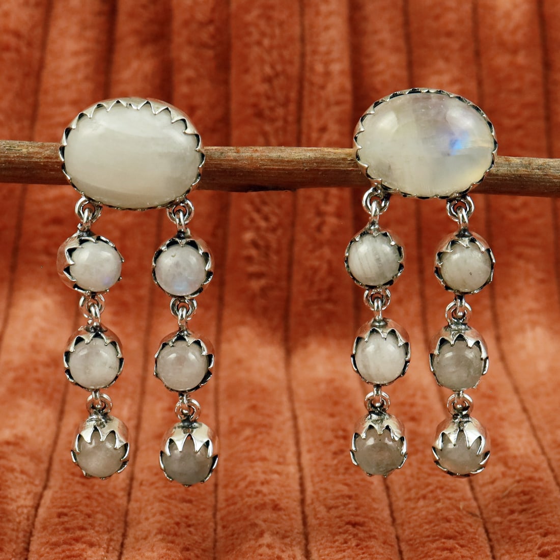 Natural Rainbow Moonstone Sterling Silver Plated Handmade Stud Earring: Product ID: 260710152516 Product - Handmade Silver Plated Stud Earring Metal - 92.5 Sterling Silver Plated Earring Type - Stud Gemstone - Rainbow Moonstone Gemstone Origin - India Gemstone Size - 12X1