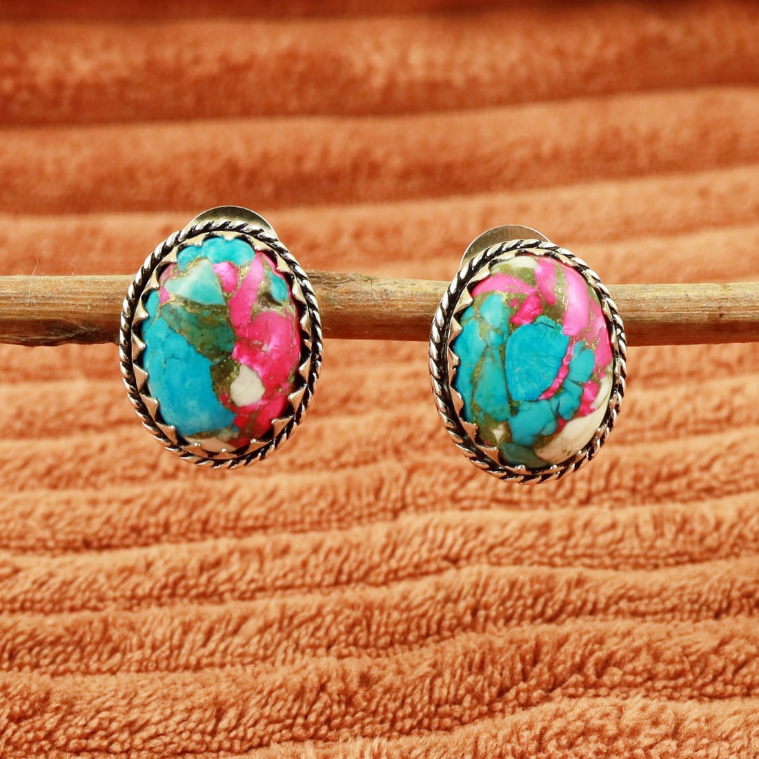 Natural Cotton Candy Sterling Silver Plated Handmade Stud Earring: Product ID: 260710133812 Product - Handmade Silver Plated Stud Earring Metal - 92.5 Sterling Silver Plated Earring Type - Stud Gemstone - Cotton Candy Gemstone Origin - United States Gemstone Size - 1