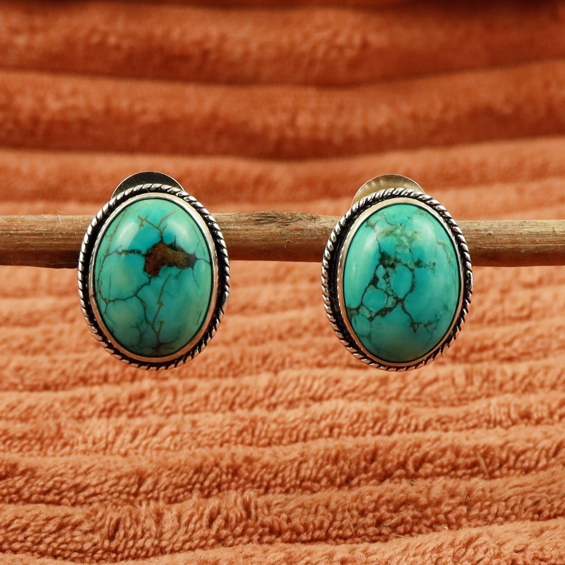 Natural Turquoise Sterling Silver Plated Handmade Stud Earring: Product ID: 260710134240 Product - Handmade Silver Plated Stud Earring Metal - 92.5 Sterling Silver Plated Earring Type - Stud Gemstone - Turquoise Gemstone Origin - Tibet Gemstone Size - 12X16 MM ( 2