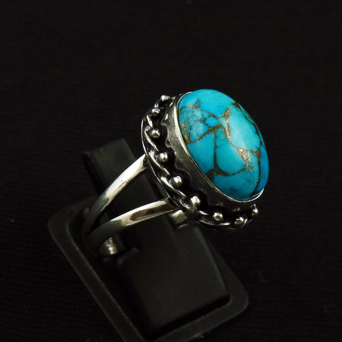 Natural Kingman Turquoise Sterling Silver Plated Handmade Ring - 9MM: Product ID: 260709124033 Product - Handmade Silver Plated Ring Metal - 92.5 Sterling Silver Plated Ring Size - 9MM Gemstone - Kingman Turquoise Gemstone Origin - United States Gemstone Size - 12X16 MM