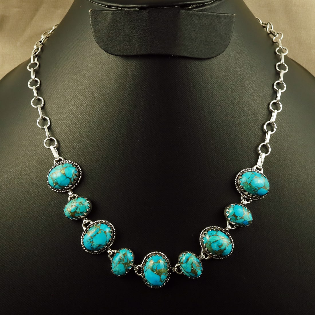 Natural Kingman Turquoise Silver Plated Handmade Choker Necklace: Product ID: 260708114346 Product - Handmade Silver Plated Necklace Metal - 92.5 Sterling Silver Plated Necklace Length - 18 Inch Gemstone - KIngman Turquoise Gemstone Size - 12X16 MM (5 Stone), 10X14 