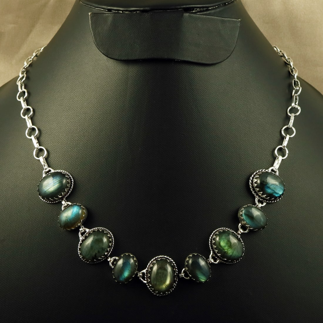 Natural Labradorite Sterling Silver Plated Handmade Choker Necklace (1 of 4)