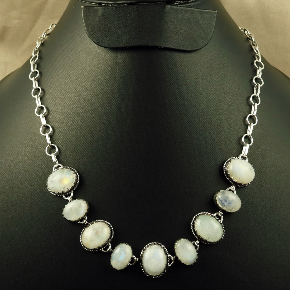 Natural Rainbow Moonstone Sterling Silver Plated Handmade Necklace (1 of 4)