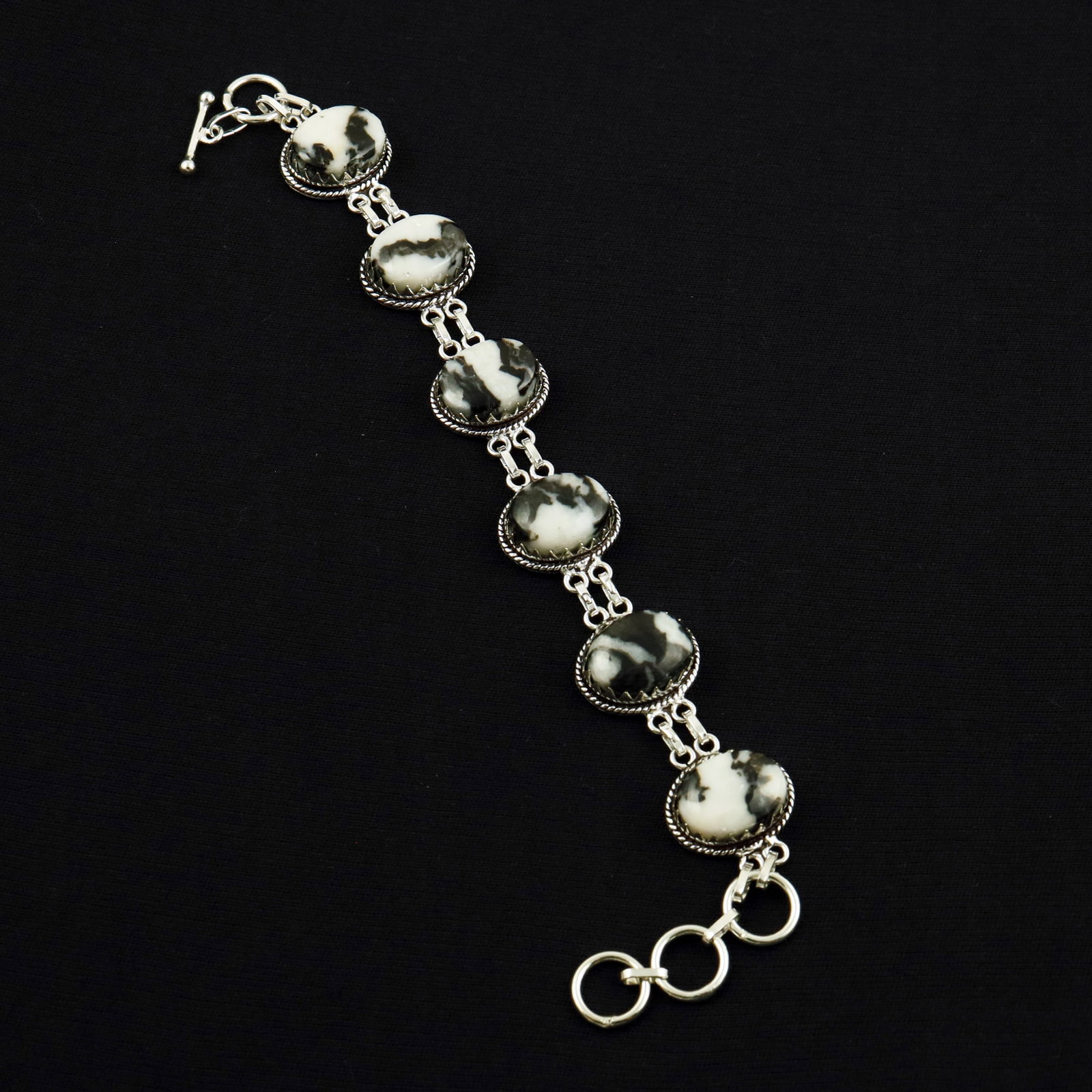 Natural Zebra Jasper Sterling Silver Plated Handmade Bracelet: Product ID: 260704123243 Product - Handmade Silver Plated Bracelet Metal - 92.5 Sterling Silver Plated Bracelet Length - 6 Inch + 2 Inch Gemstone - Zebra Jasper Gemstone Size -12X16 ( 6 Stone) Gemston