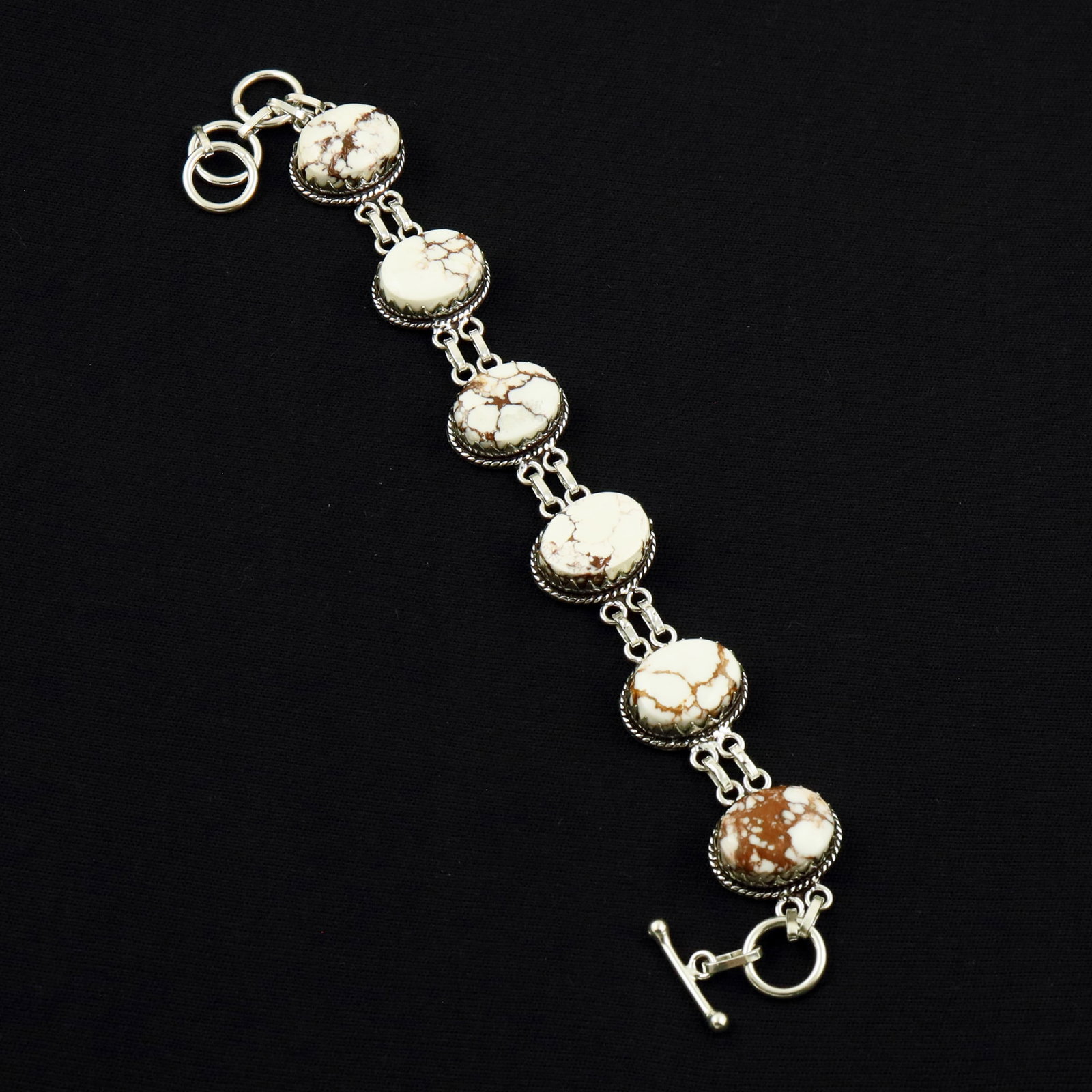 Natural Wild Horse Sterling Silver Plated Handmade Bracelet: Product ID: 260704123023 Product - Handmade Silver Plated Bracelet Metal - 92.5 Sterling Silver Plated Bracelet Length - 6 Inch + 2 Inch Gemstone - Wild Horse Gemstone Size -12X16 ( 6 Stone) Gemstone 