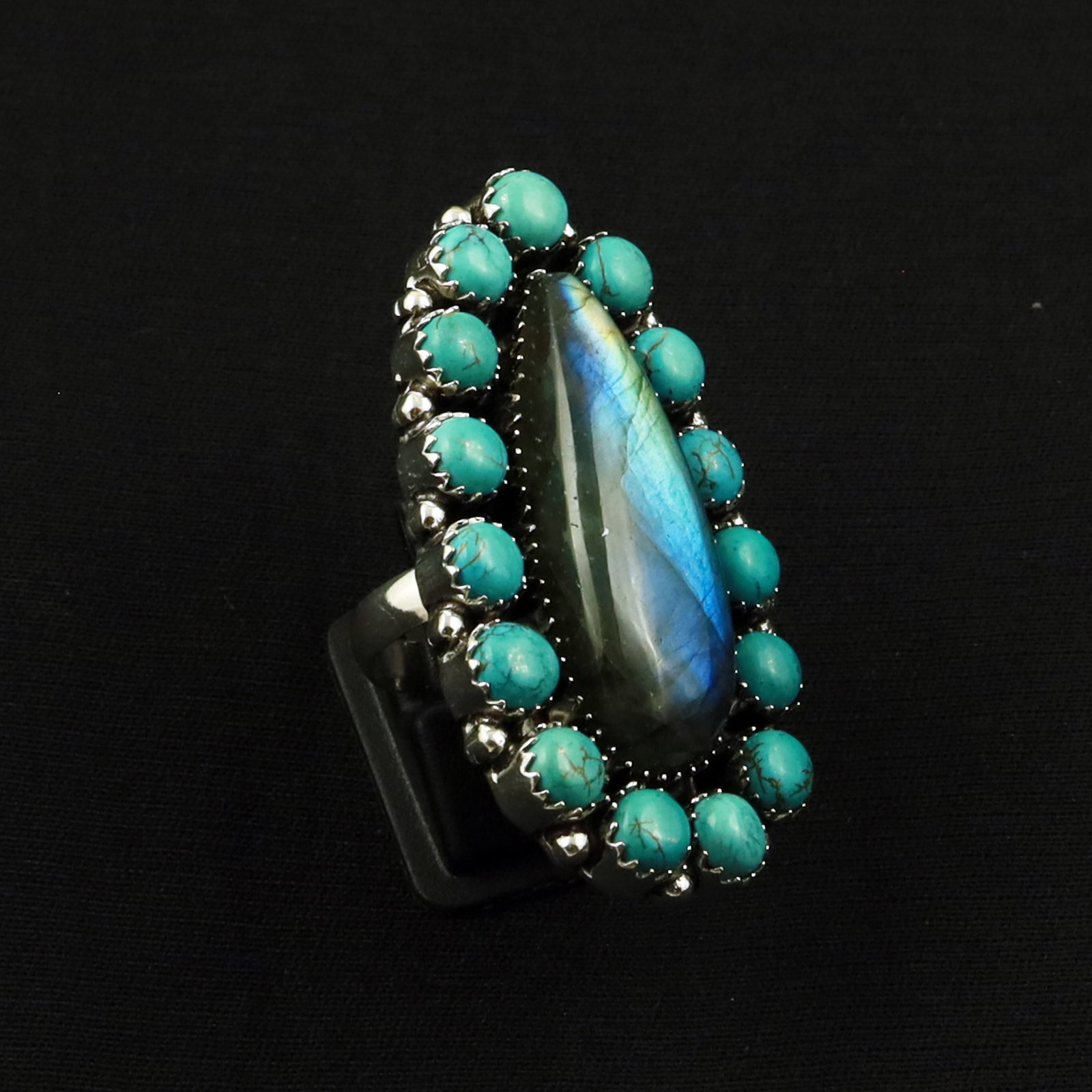 Natural Turquoise & Labradorite Sterling Silver Plated Handmade Ring - 8MM: Product ID: 260702115309 Product - Handmade Silver Plated Ring Metal - 92.5 Sterling Silver Plated Ring Size - 8MM Gemstone -Turquoise & Labradorite Gemstone Origin - Tibet & Canada Gemstone Size - 4X