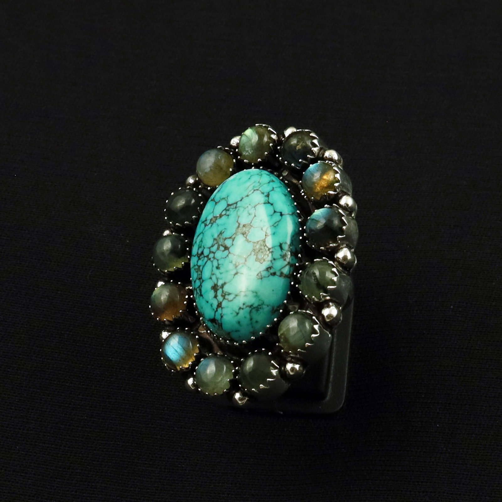 Natural Turquoise & Labradorite Sterling Silver Plated Handmade Ring - 7.5MM: Product ID: 260702114411 Product - Handmade Silver Plated Ring Metal - 92.5 Sterling Silver Plated Ring Size - 7.5MM Gemstone -Turquoise & Labradorite Gemstone Origin - Tibet & Canada Gemstone Size - 