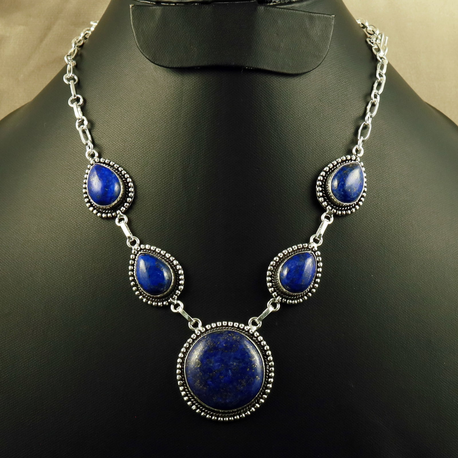 Natural Lapis Lazuli Sterling Silver Plated Handmade Necklace: Product ID: 260701151836 Product - Handmade Silver Plated Necklace Metal - 92.5 Sterling Silver Plated Necklace Length - 18 Inch Gemstone - Lapis Lazuli Gemstone Size - 12X16 MM (4 Stone), 2.5 CM (1 S