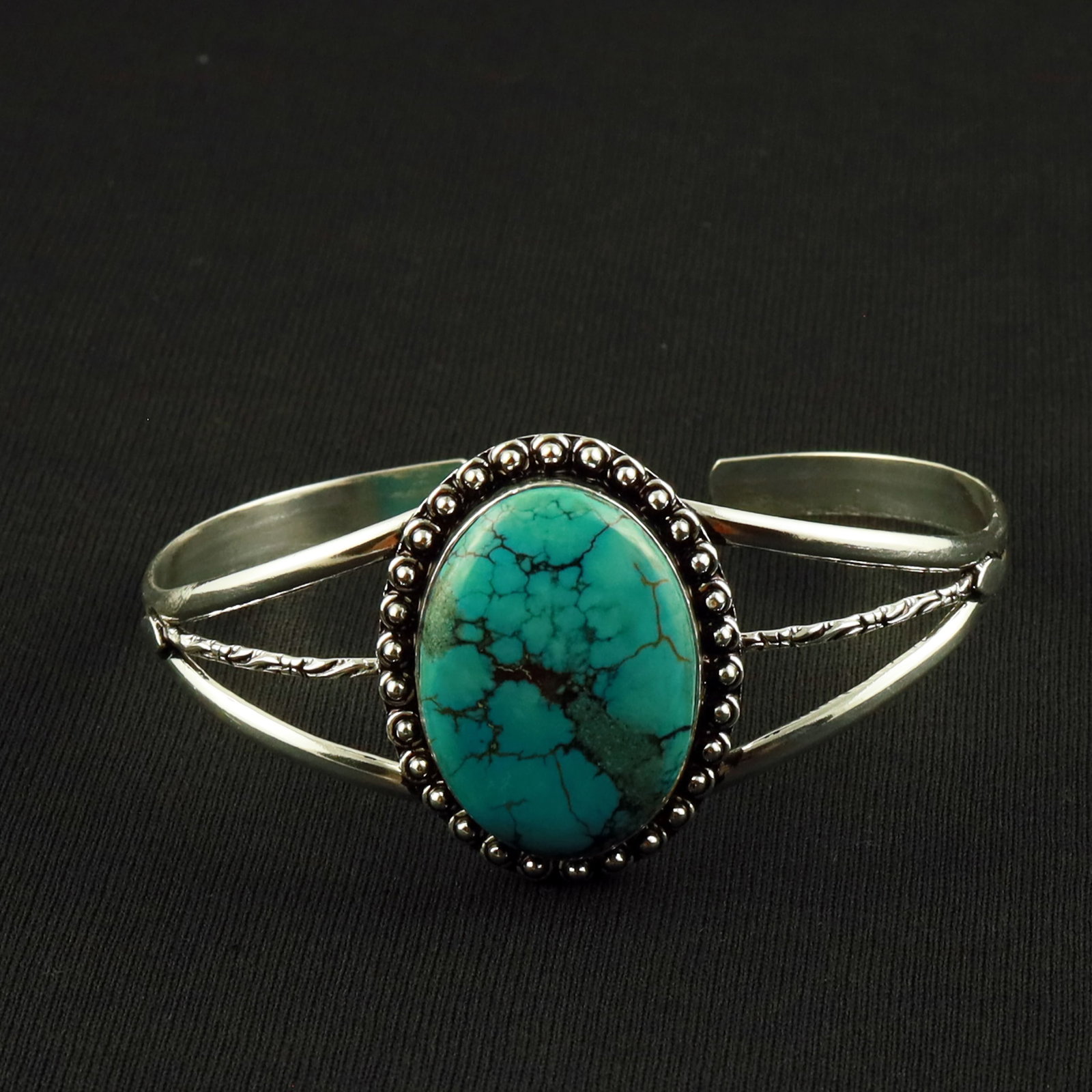 Natural Turquoise Sterling Silver Plated Handmade Cuff Bangle (1 of 3)